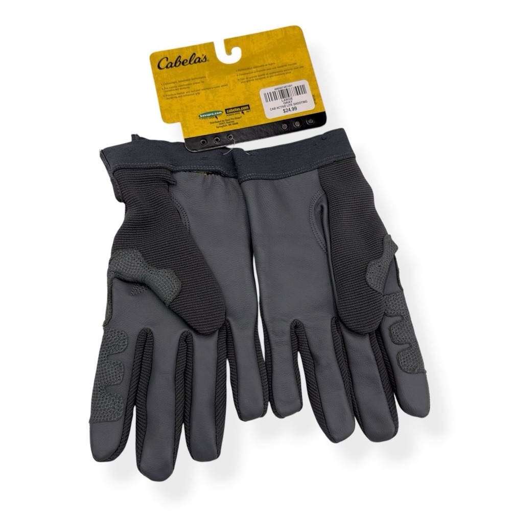 NEW Cabela's Gray Active Lite Shooting Hunting Gloves Leather Overlay Size Large - Picture 4 of 6